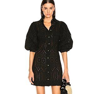 NEW Ganni Black Broderie Anglaise Mini Shirt Dress